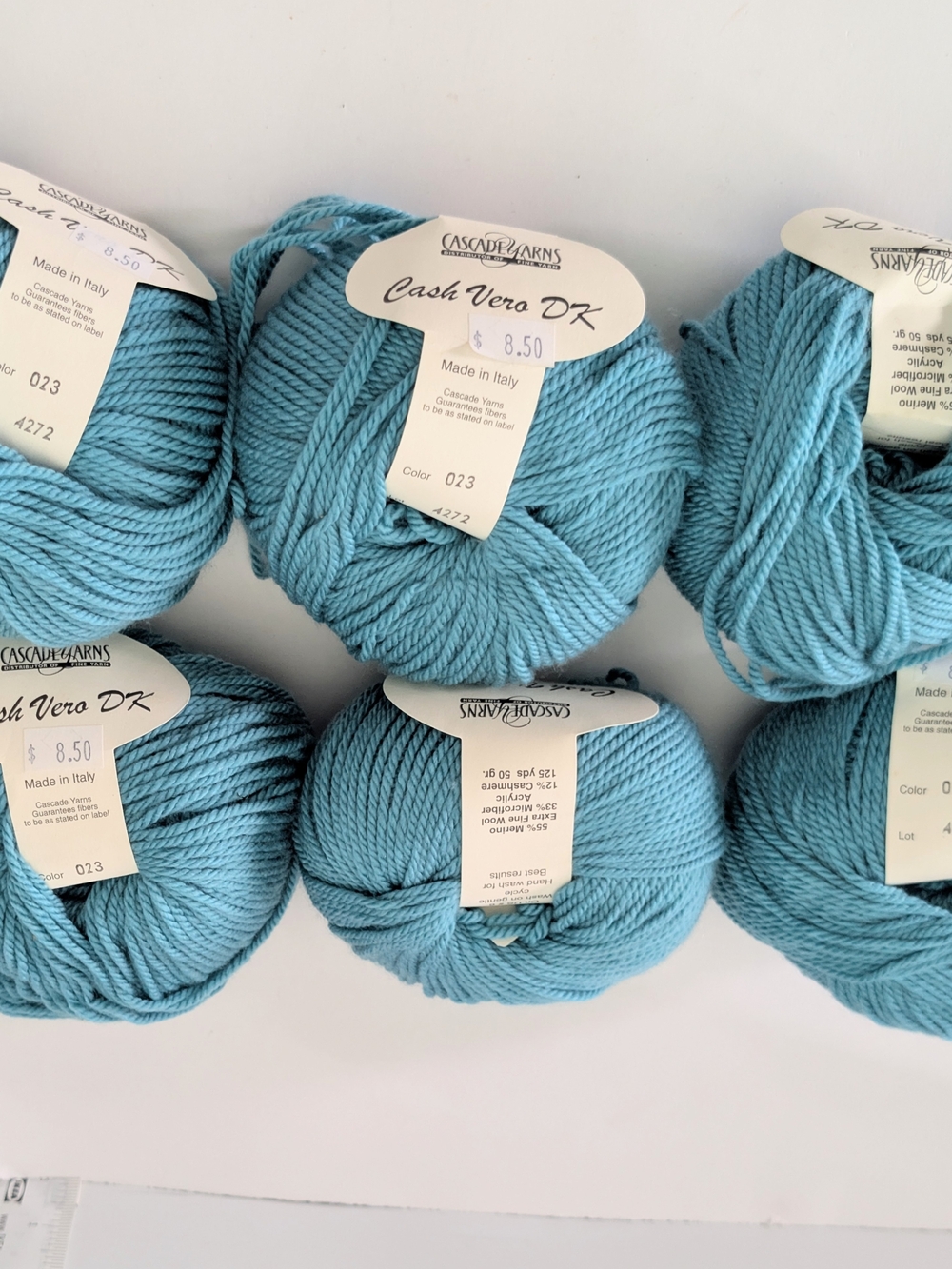 Cascade Yarns Cash Vero DK Yarn - Color 023 Lot of 6 Merino Cashmere Blend